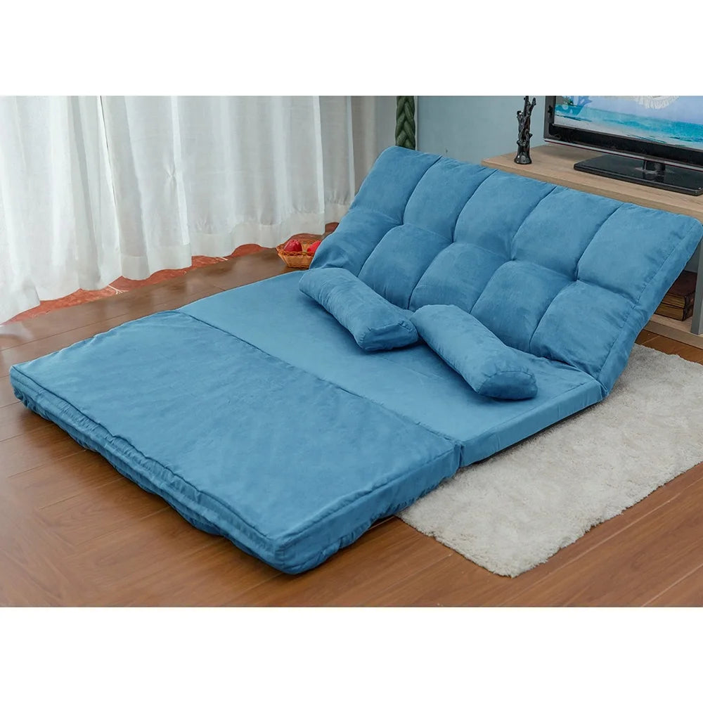 Blue Double Chaise Lounge Sofa with Two Pillows E2995