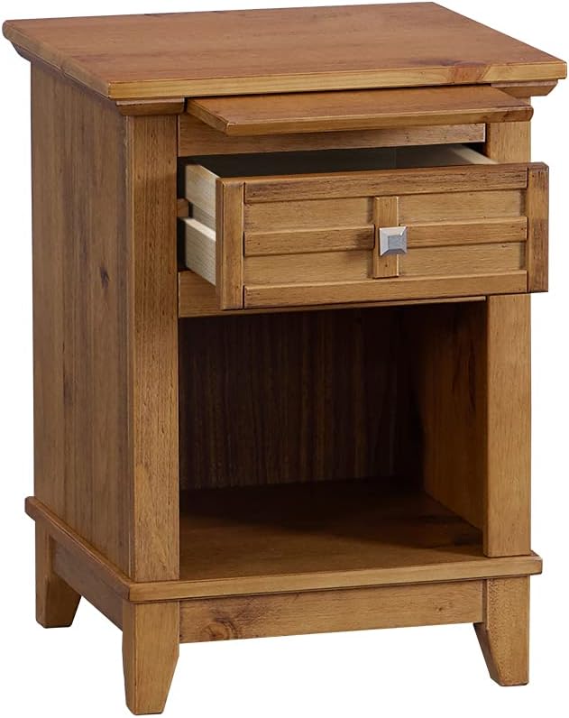 Teak Finish Wood Nightstand with Drawer and Pull-Out Tray K44182