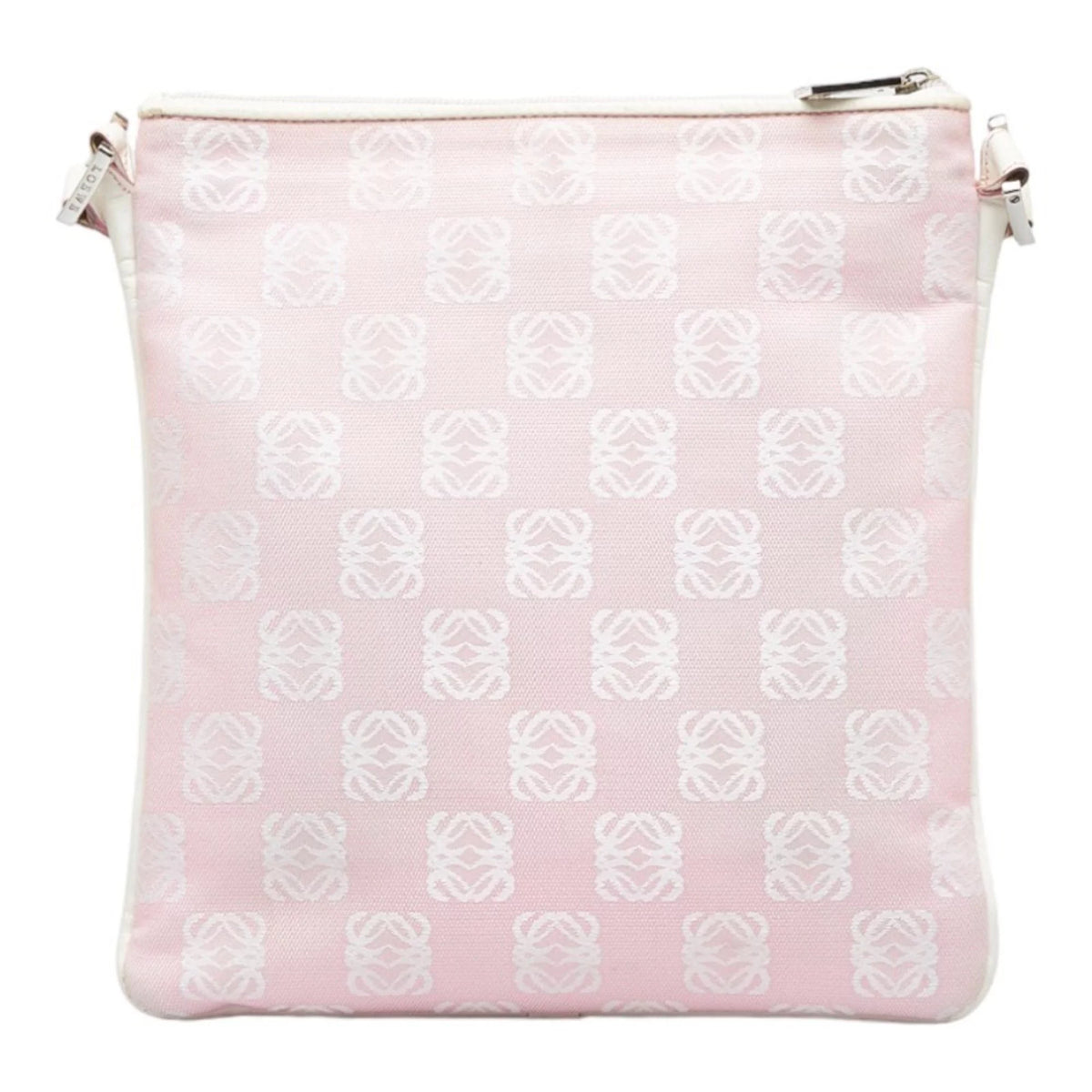 Pre-Owned Pink White Canvas Leather Shoulder Bag H2799