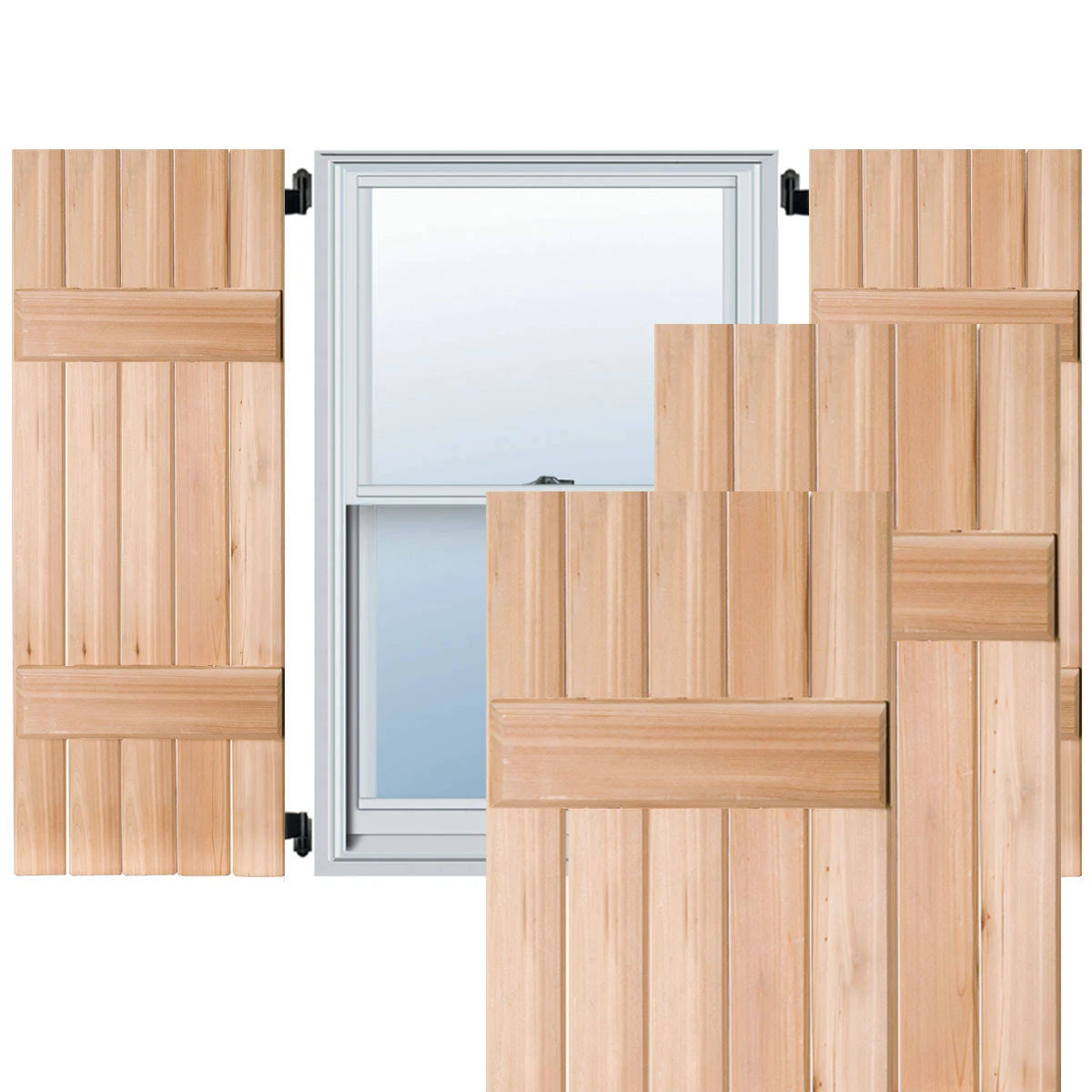 18 in. x 33 in. Exterior Real Wood Pine Board and Batten Shutters Pair Unfinished Y338