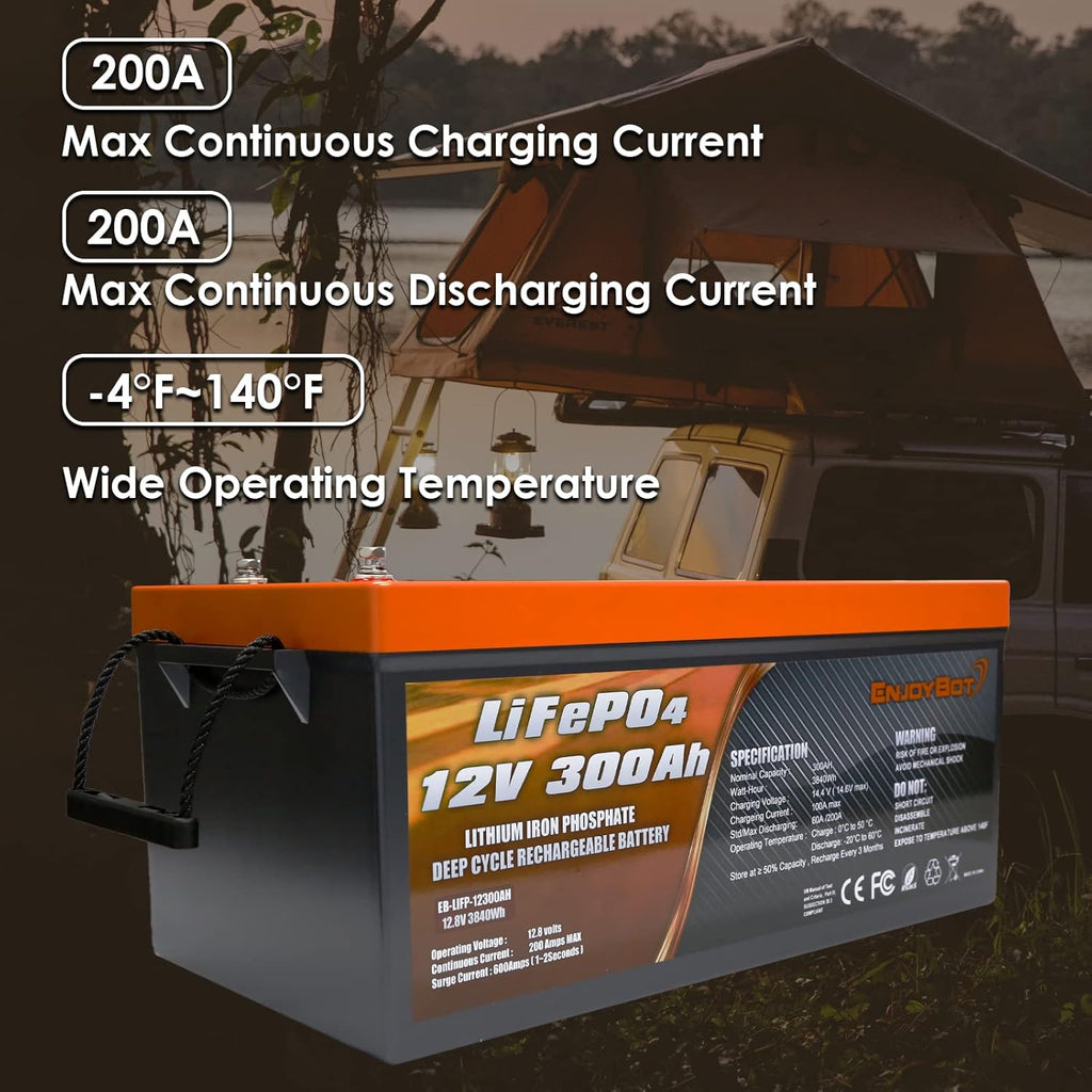 LiFePO4 12V 300Ah Lithium Iron Phosphate Battery with 200A BMS V874