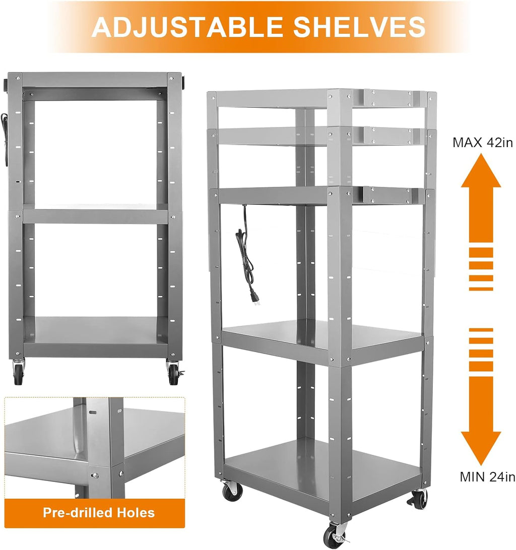 Steel Height Adjustable Media Cart with Outlets N36688