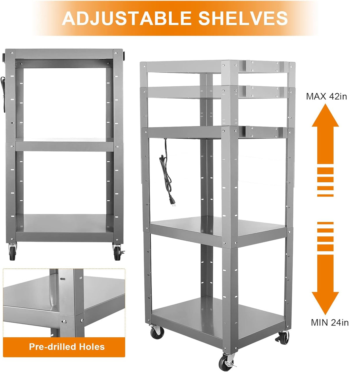 Steel Height Adjustable Media Cart with Outlets N36688