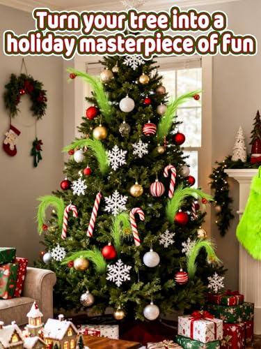 8Pcs Lime Green Fluffy Curly Christmas Tree Picks Decorations with Red Ball A8388