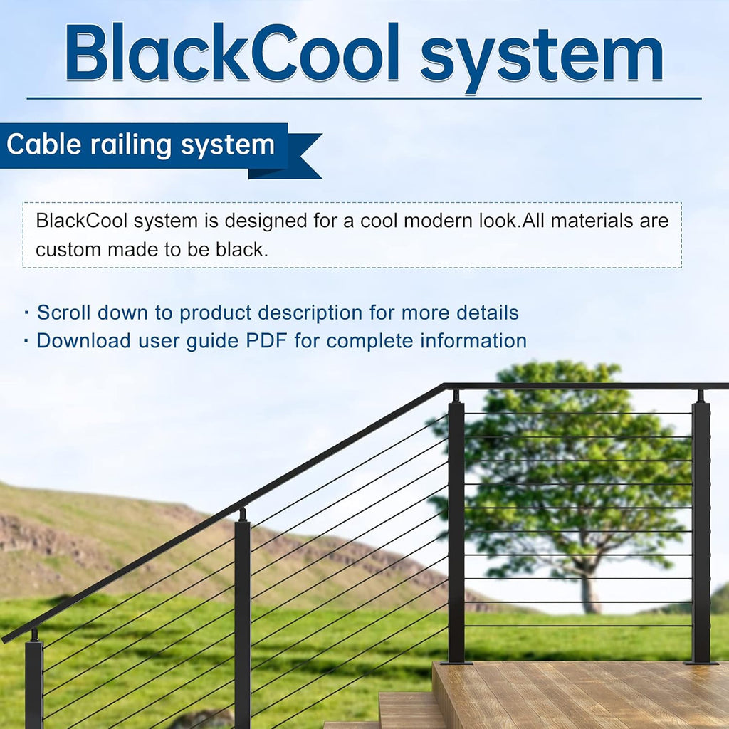 Black Stainless Steel Surface Mount Cable Railing Post 36"x2"x2" 2Pack H305472