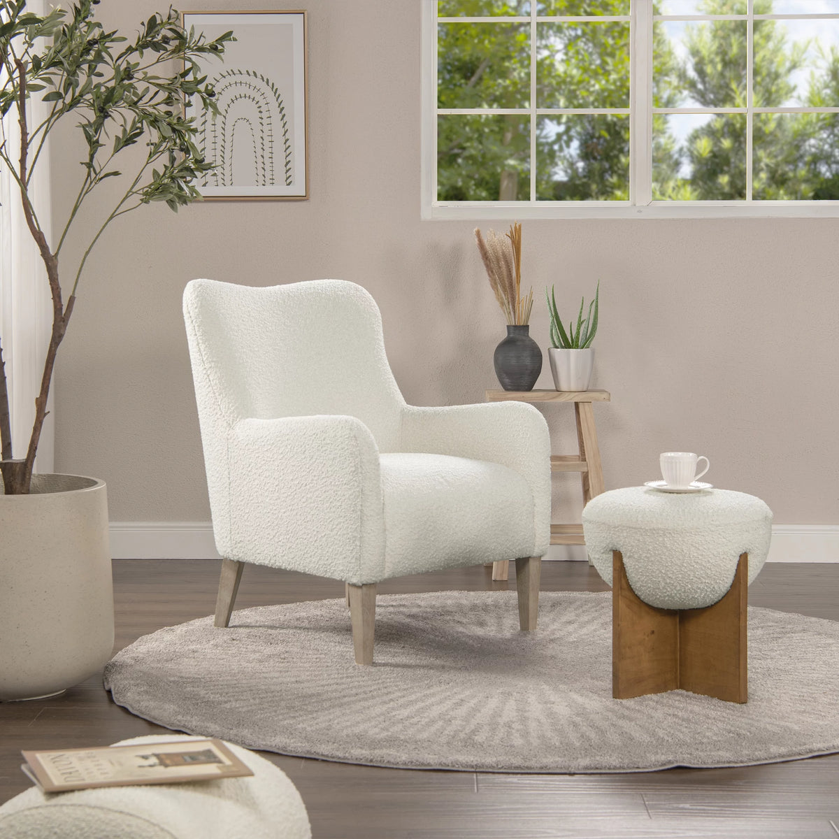 Ivory White Boucle Accent Chair C442