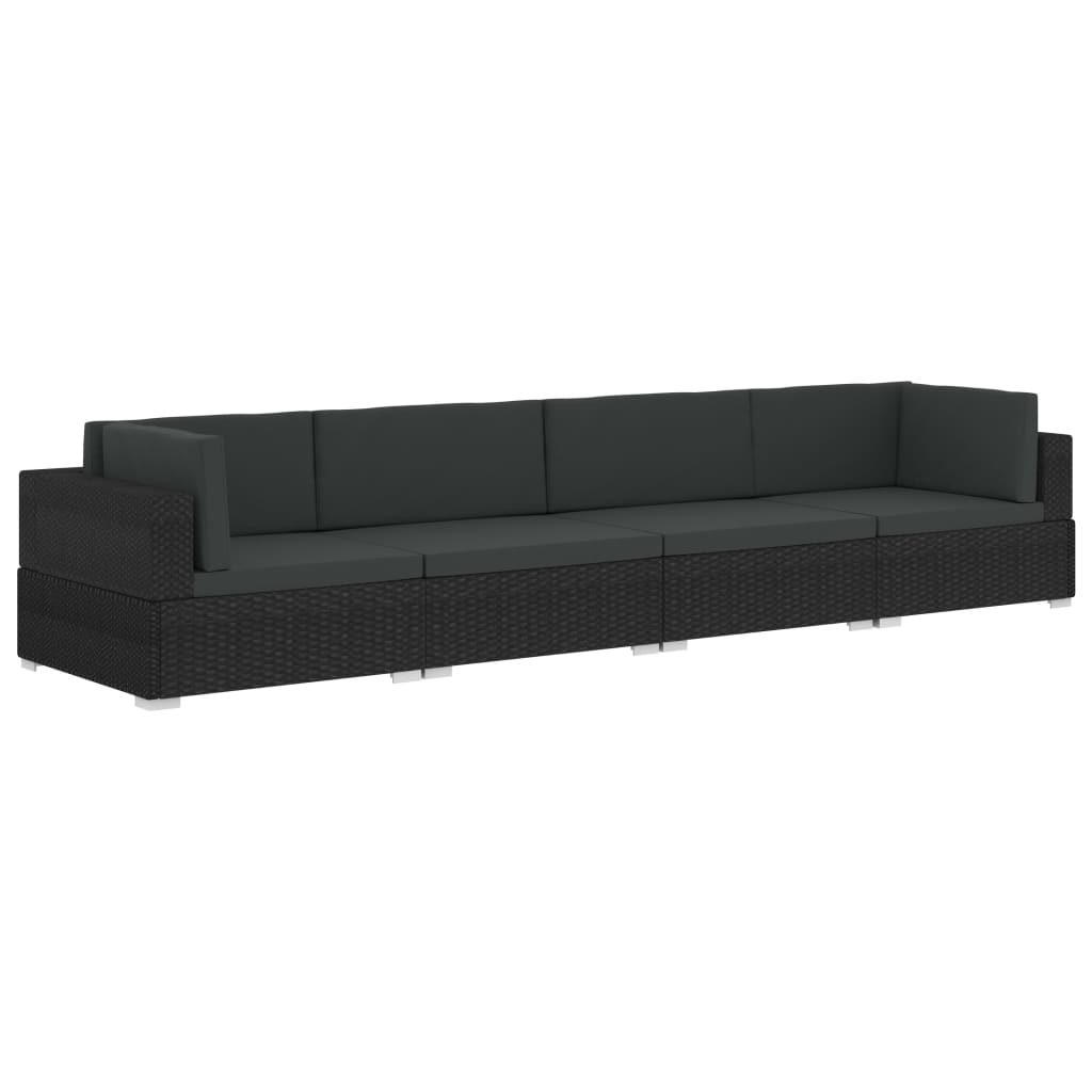 Black Poly Rattan Patio Sofa Set with Cushions I70026