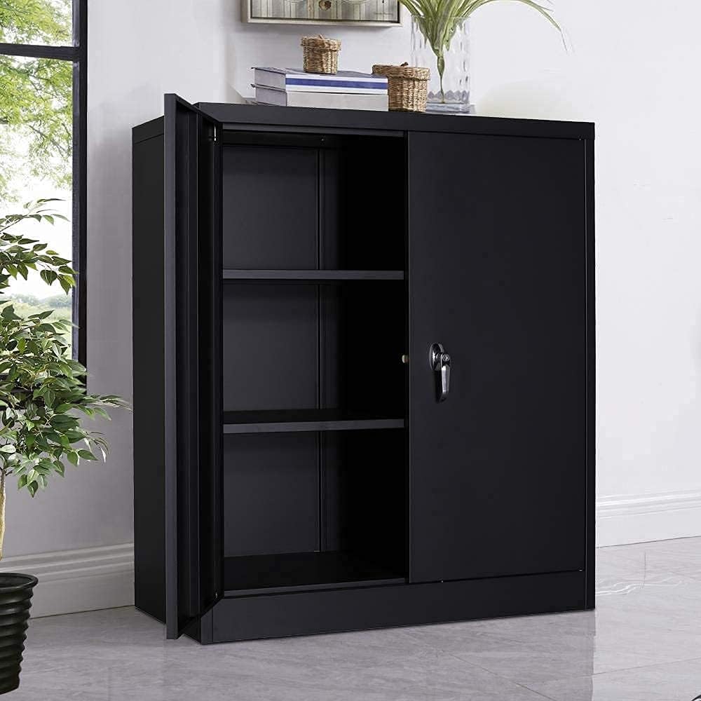 Black 70.8 H Metal Storage Cabinet with 4 Adjustable Shelf and 2 Locking Doors W764092