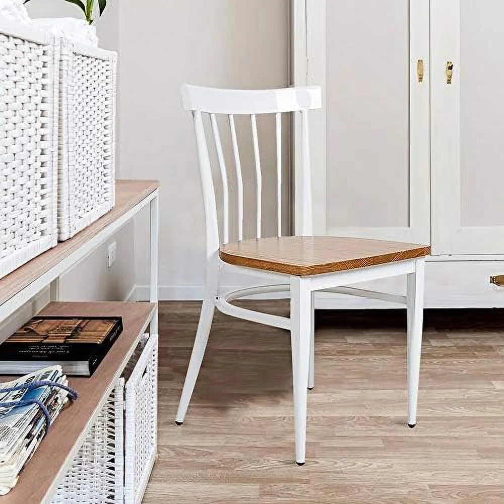 Heavy Duty Dining Chairs Natural Wood Seat Sturdy Metal Frame 400lbs Capacity Comb Back U7488