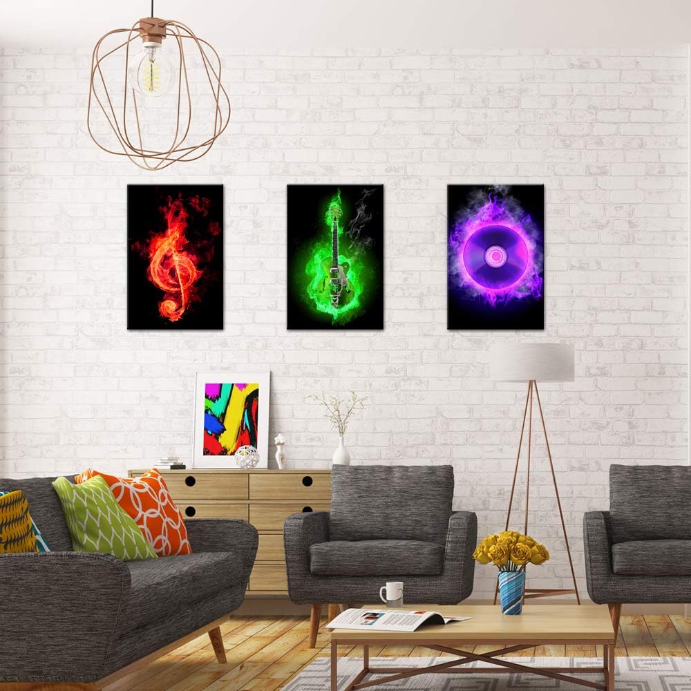 3 Piece Canvas Wall Art Guitar Musical Note N4178
