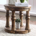 Round Wooden End Table with Open Shelf Antique Oak O780284