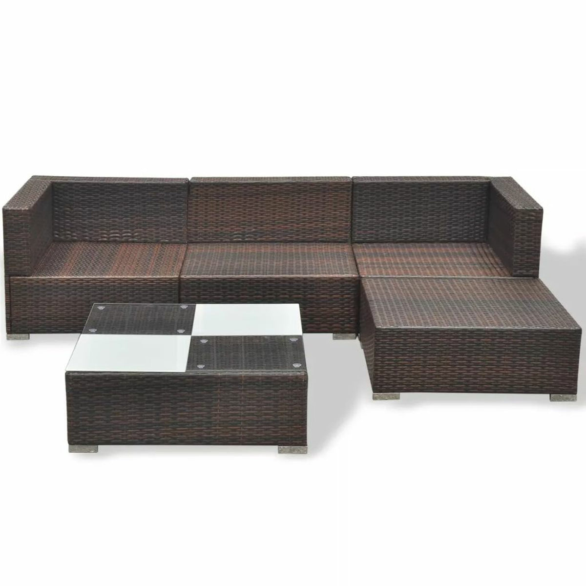 5 Piece Outdoor Sectional Sofa with Coffee Table and Ottoman Set Poly Rattan S3253