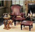 Victorian Hand-Carved Solid Mahogany Wing Chair And Ottoman R775