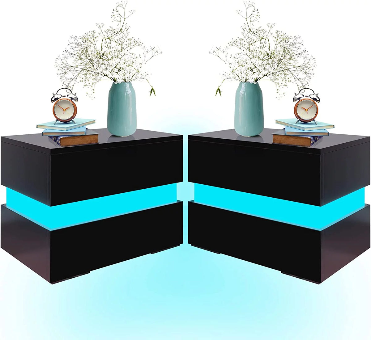 Black LED Nightstand Set of 2 with 2 Storage Drawers K958512