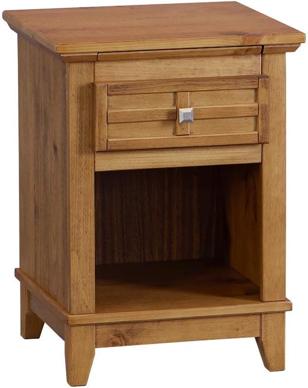 Teak Finish Wood Nightstand with Drawer and Pull-Out Tray K44182