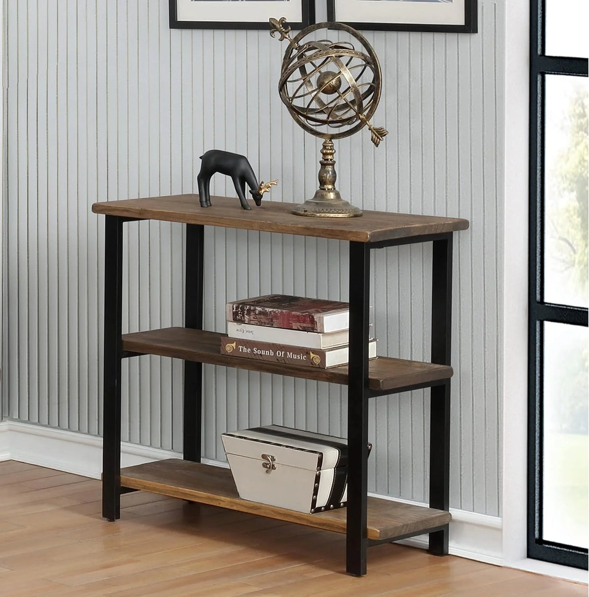 31" Tall 2-Tier Solid Wood And Metal Bookcase I848909