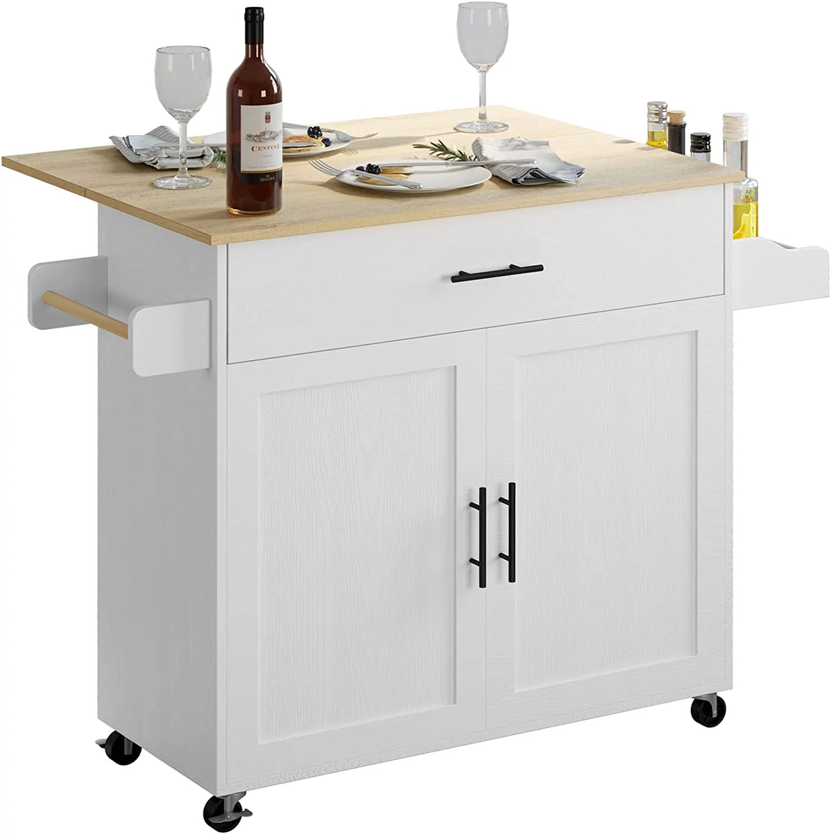 White Rolling Kitchen Island with Storage Cabinet Z2301