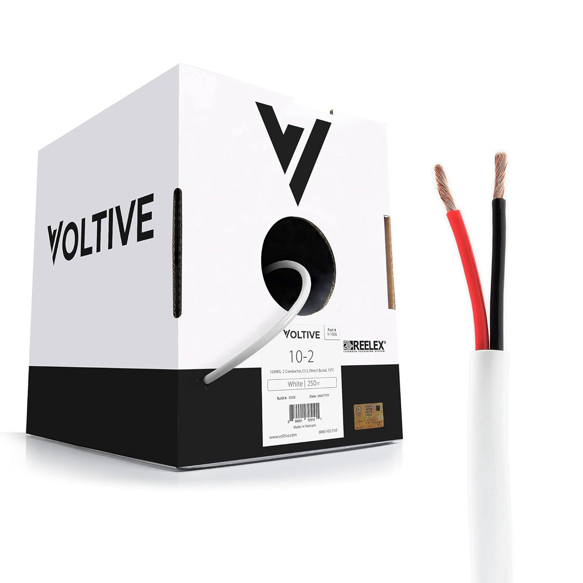 10 AWG 2 Conductor Oxygen-Free Copper Speaker Wire, 250 Foot Bulk Cable Pull Box, Black Q983443