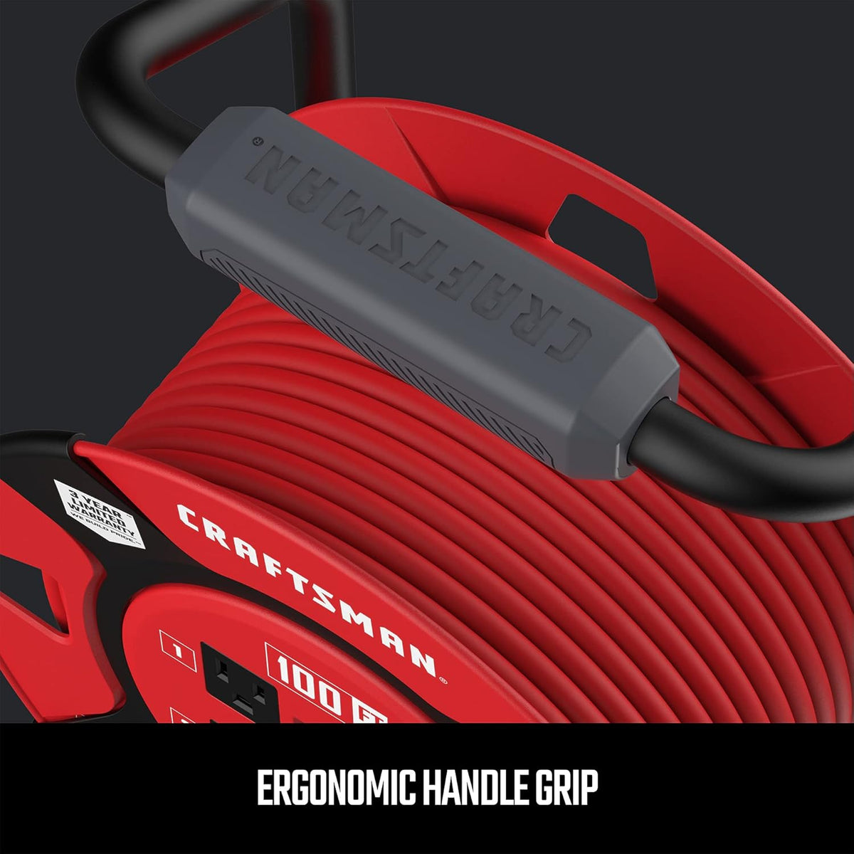 Heavy Duty Retractable Extension Cord, 100 feet with 4 Outlets P166092