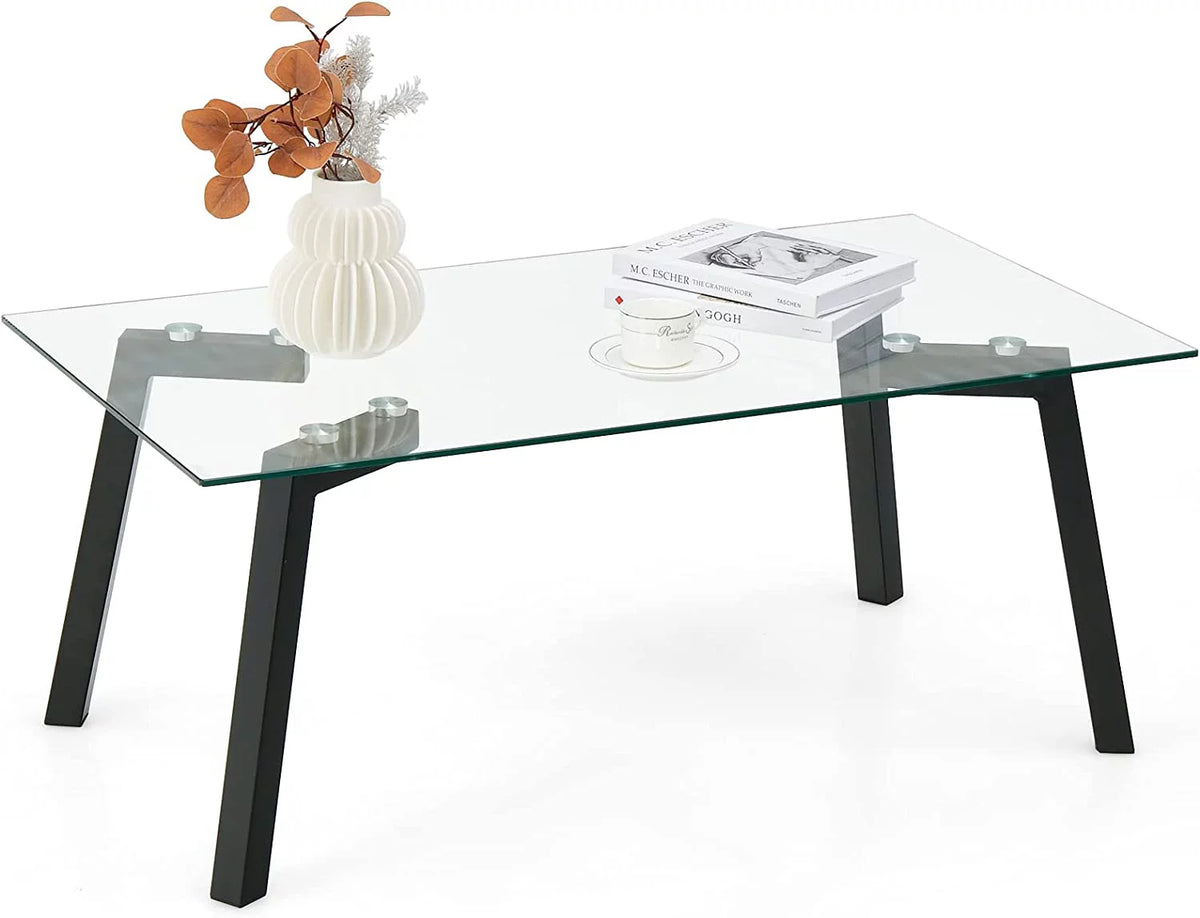 Tempered Glass Coffee Table with Metal Frame Q175987