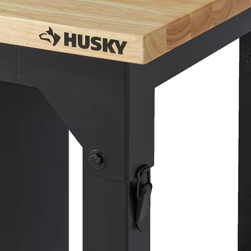 8 ft. Adjustable Height Solid Wood Top Workbench in Black M8095