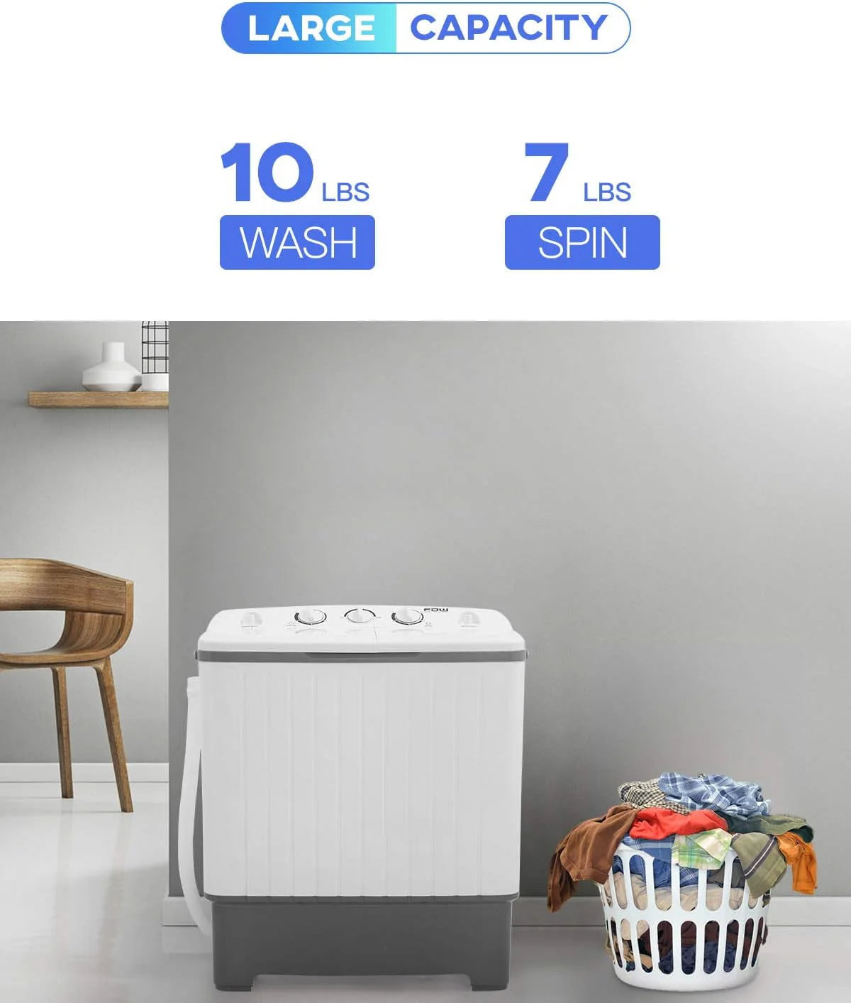 Portable Mini Compact Twin Tub Washing Machine 10 lbs Capacity White C199