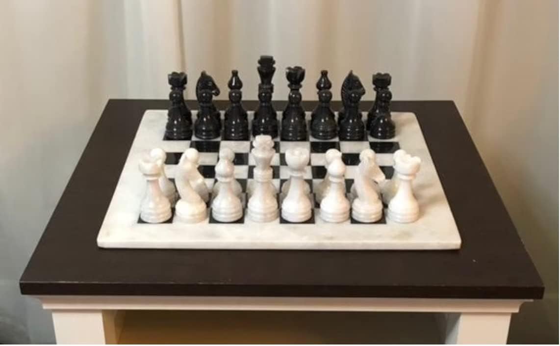 Handmade Full Marble Chess Set with Wooden Case X8714