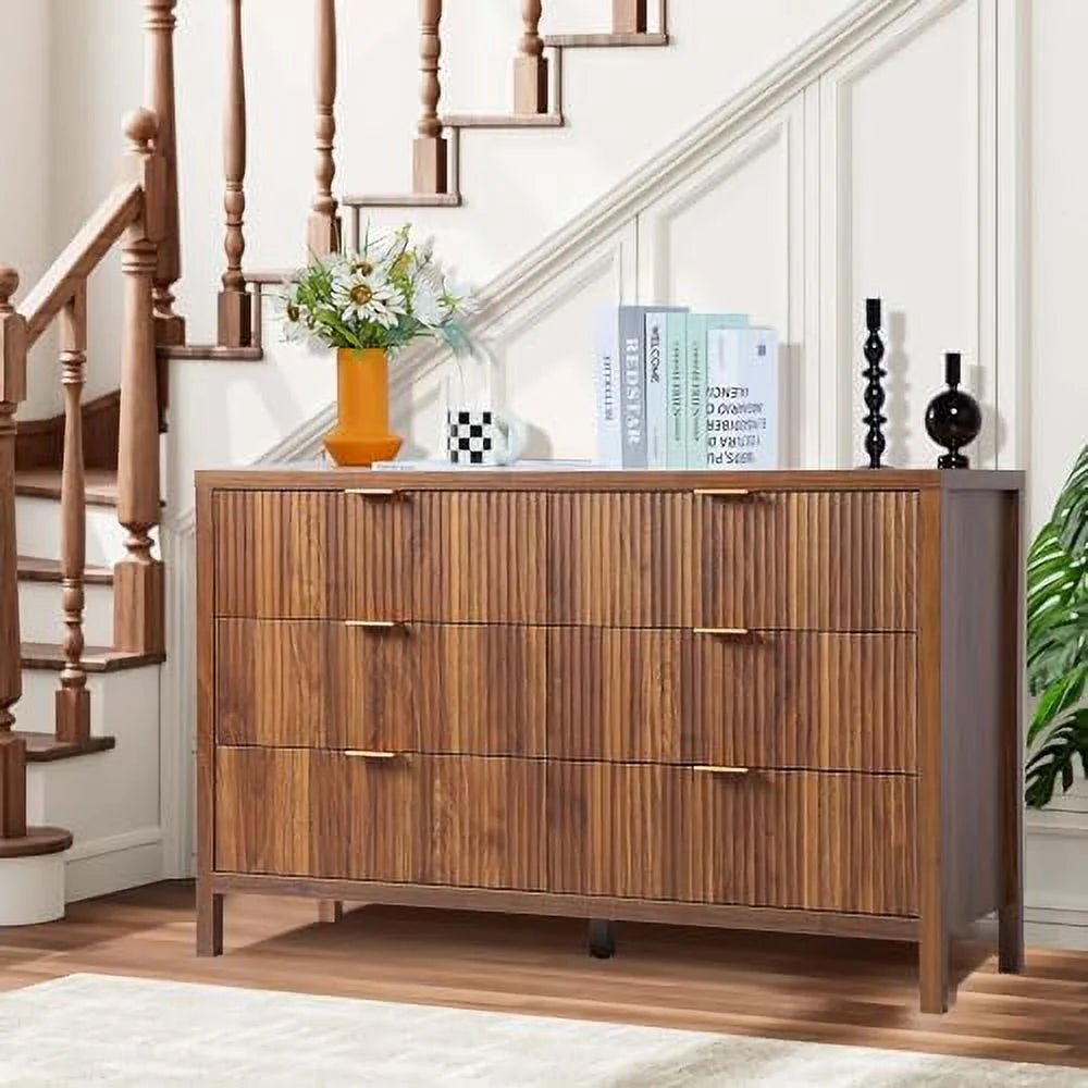 6 Drawer Double Dresser with Fluted Panel C66160
