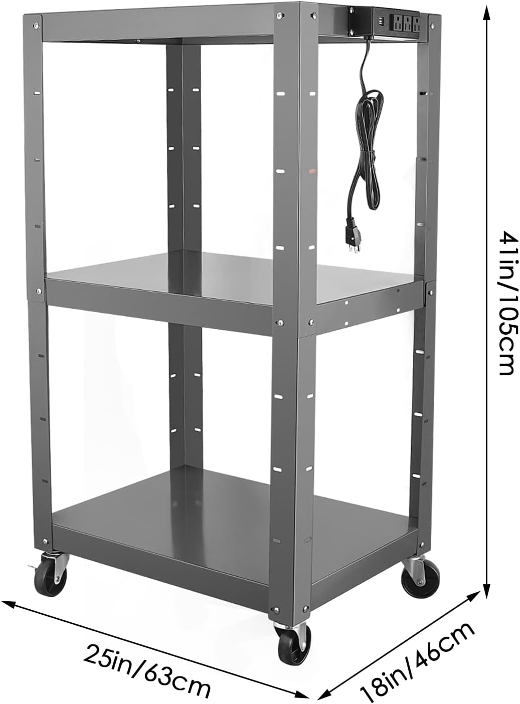 Steel Height Adjustable Media Cart with Outlets N36688