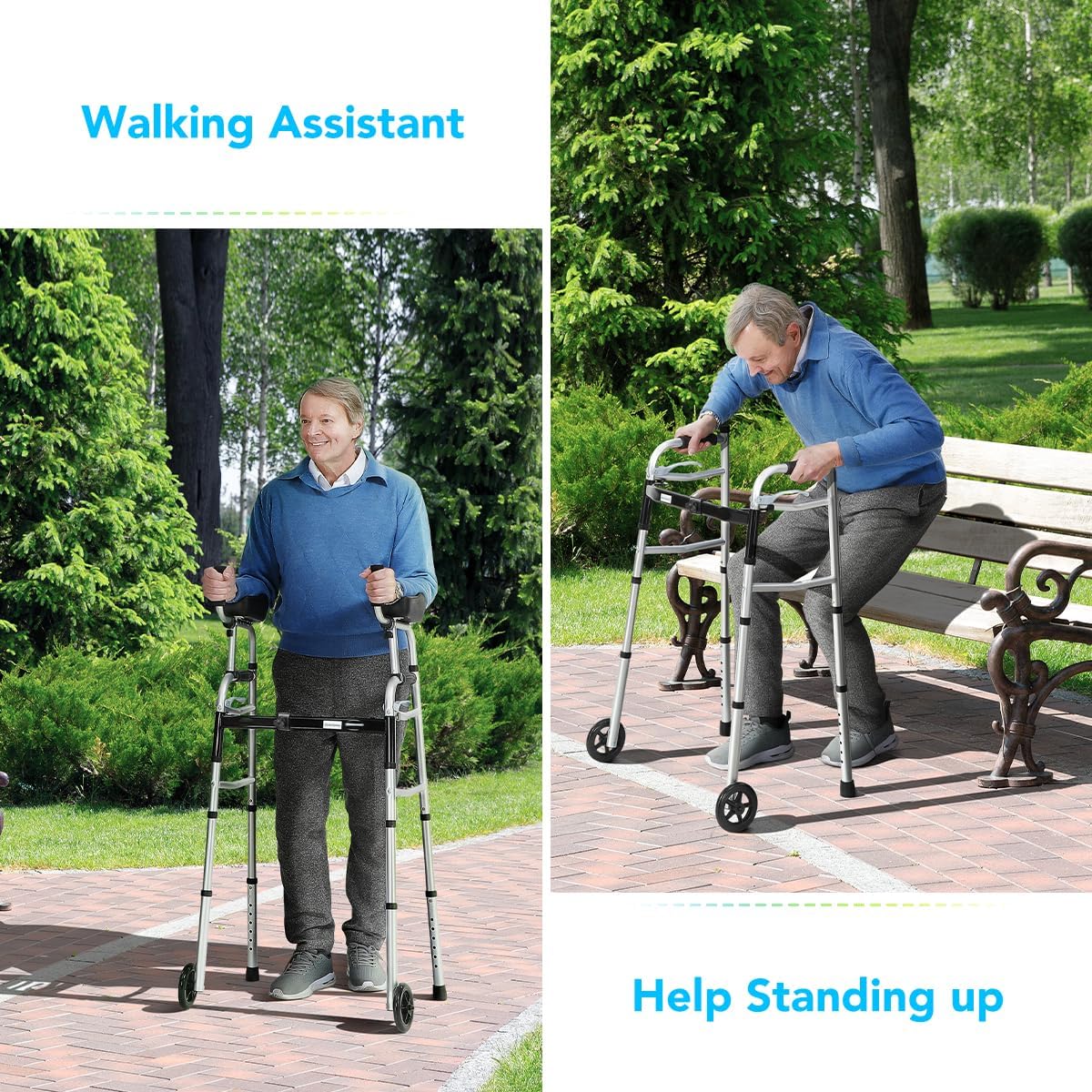 Folding Walker with 5’’ Wheels and Removable Padded Armrests U9400