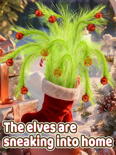 8Pcs Lime Green Fluffy Curly Christmas Tree Picks Decorations with Red Ball A8388