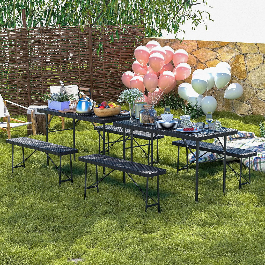 Black 3 Piece Folding Picnic Table with Benches V562099