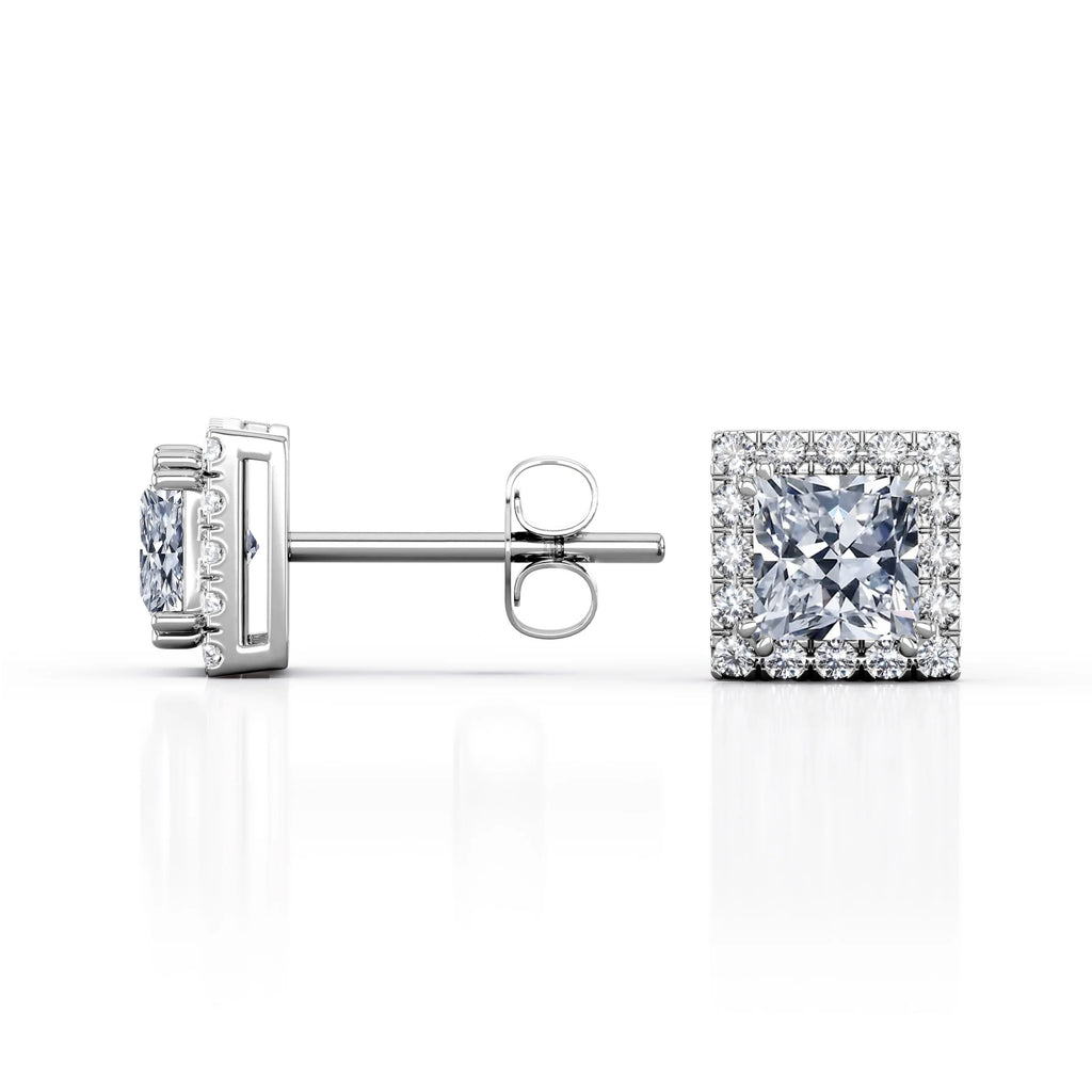 Double Prong 0.43 Carat Princess Cut Diamond Halo Stud Earrings in 10K White Gold N978718