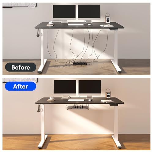 Black Electric Standing Desk with Clamp Power Strip S250710