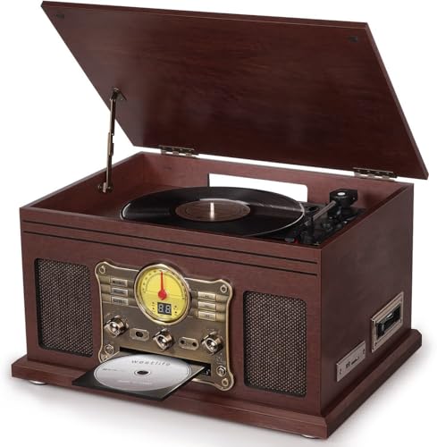 Mahogany Bluetooth Turntable with Speakers E5499