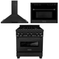 30 in. Dual Fuel Range, Range Hood, and Microwave Oven in Black Stainless Steel V105