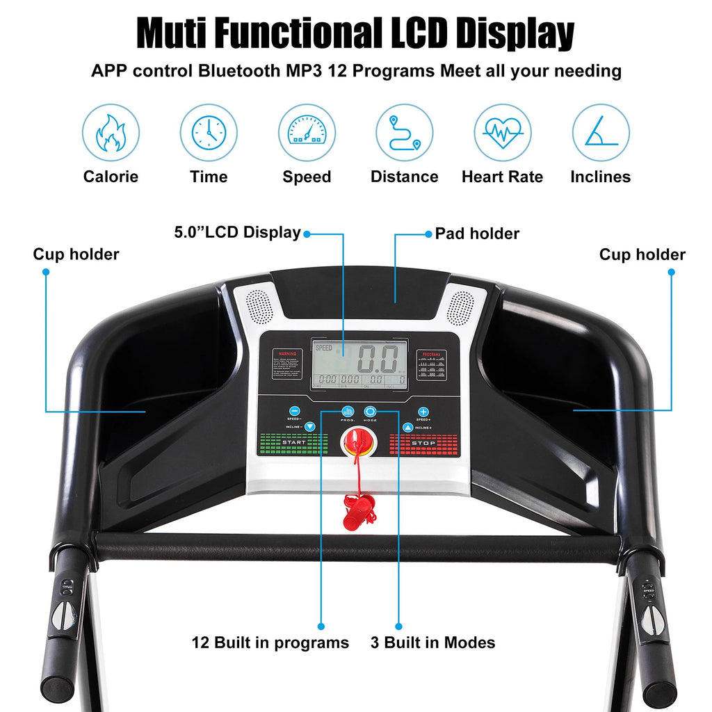 3.25HP Folding Electric Treadmill 9mph 15-Level Auto Incline Black N24995