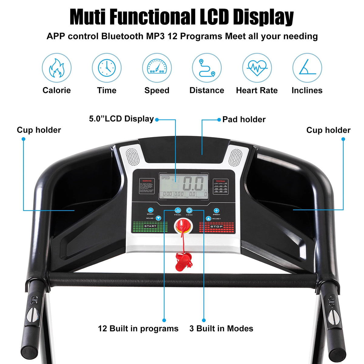3.25HP Folding Electric Treadmill 9mph 15-Level Auto Incline Black N24995