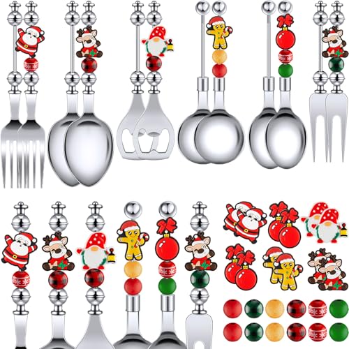 12 Sets Beadable Spoon Fork Set Christmas Kitchen Utensils W490806