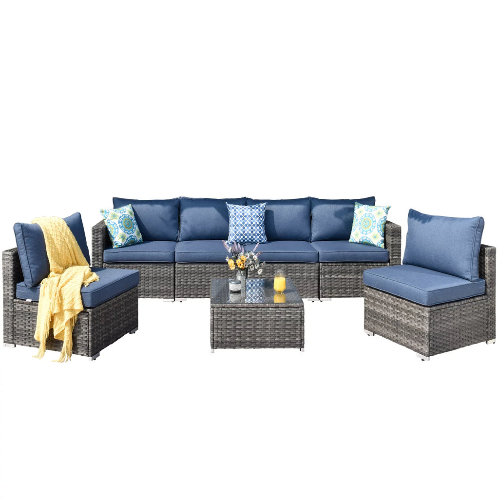 7 Pieces Wicker Outdoor Patio Sectional Couch X492560
