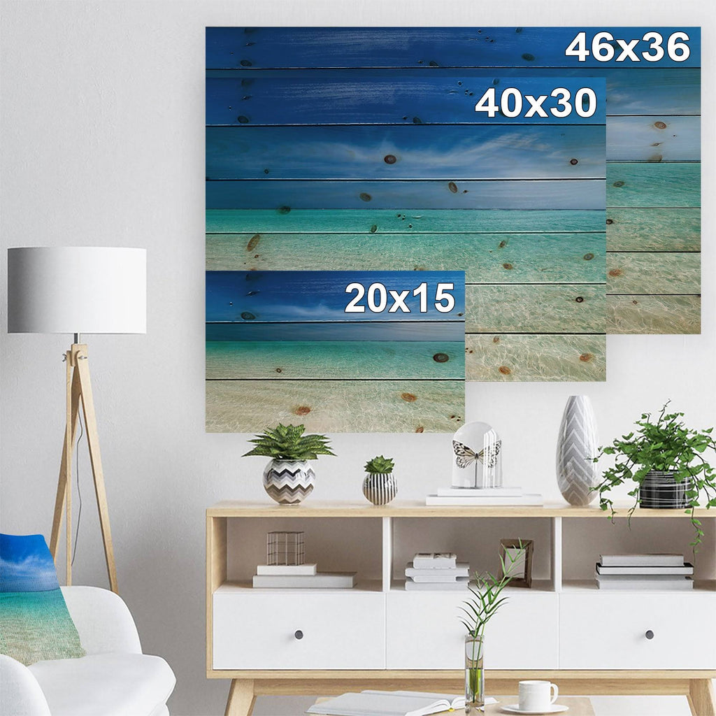 Modern Seascape Print on Natural Pine Wood C338474