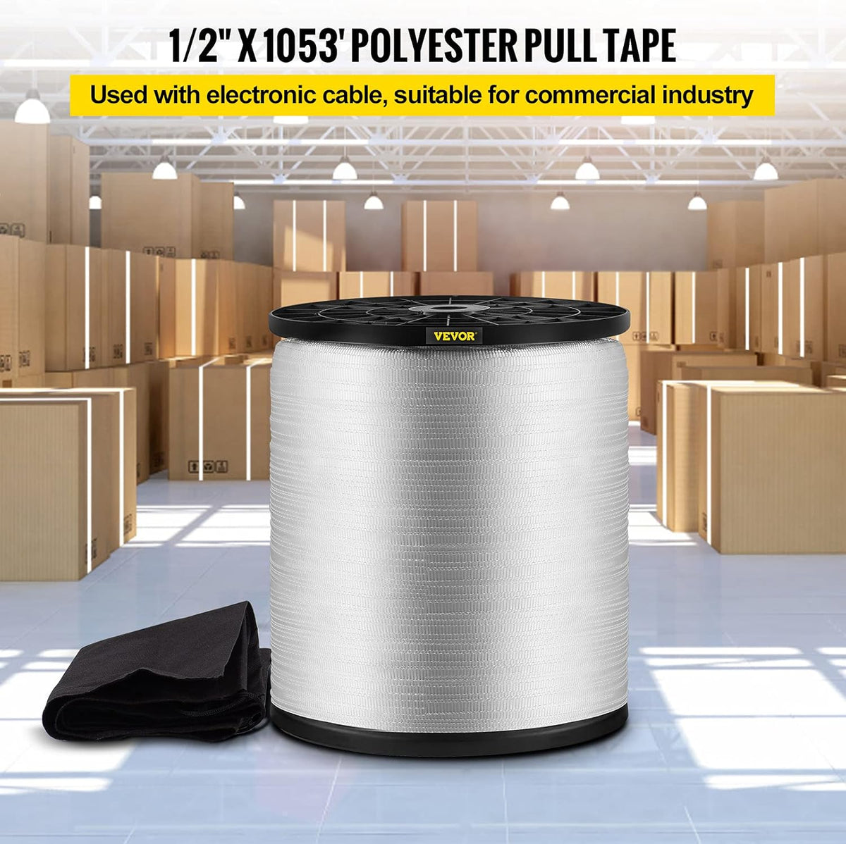 1250Lbs Polyester Pull Tape, 1053' x 1/2" Flat Tape, Pack of 2 E43825
