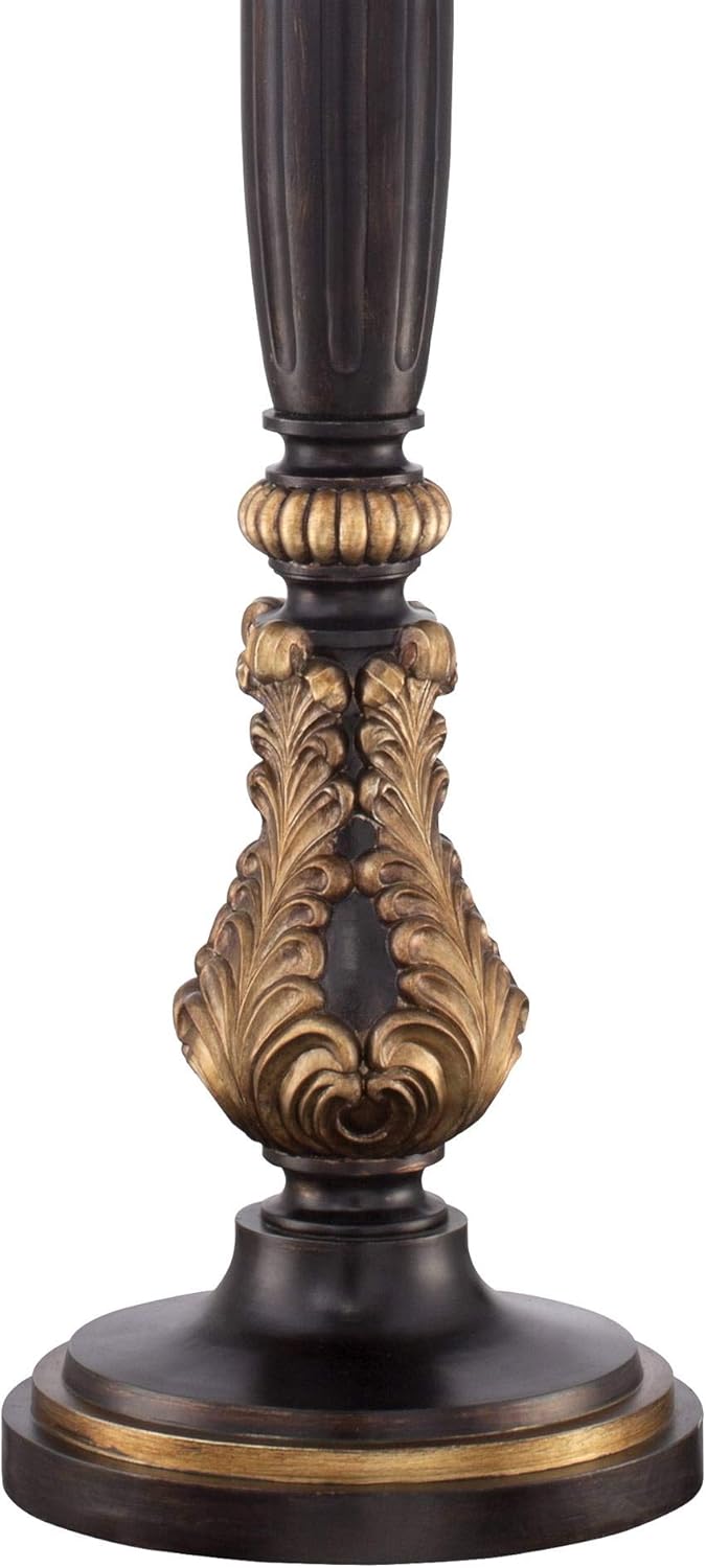 Tall Carved Wood Amber Glass Torchiere Floor Lamp M95527
