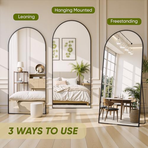 Black 78" Oversized Arched Full Length Floor Mirror with Stand X93439