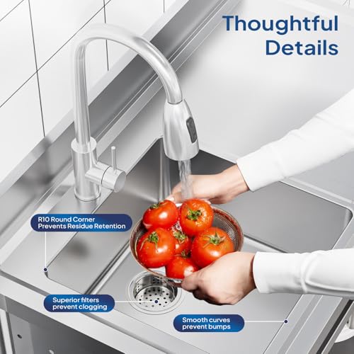 Stainless Steel Freestanding Utility Sink with Workbench Drawer Double Shelves Y566