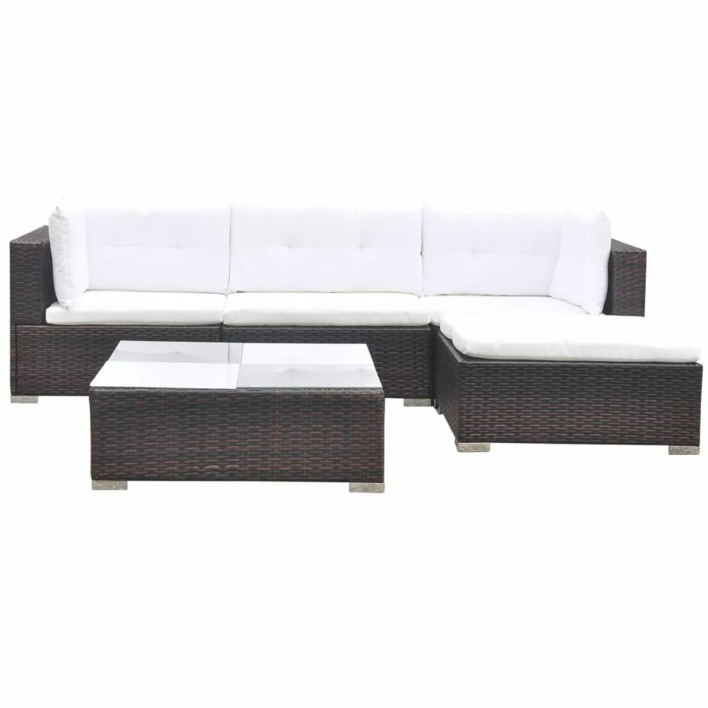 5 Piece Outdoor Sectional Sofa with Coffee Table and Ottoman Set Poly Rattan S3253