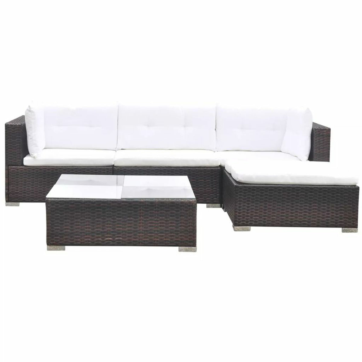 5 Piece Outdoor Sectional Sofa with Coffee Table and Ottoman Set Poly Rattan S3253