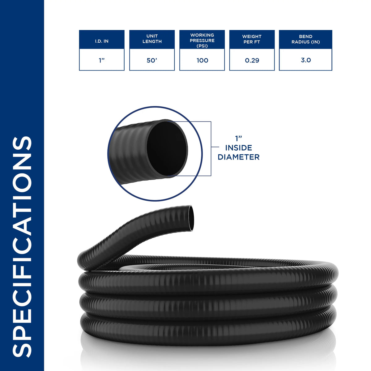 1" x 50' Schedule 40 PVC Pond Hose I23604