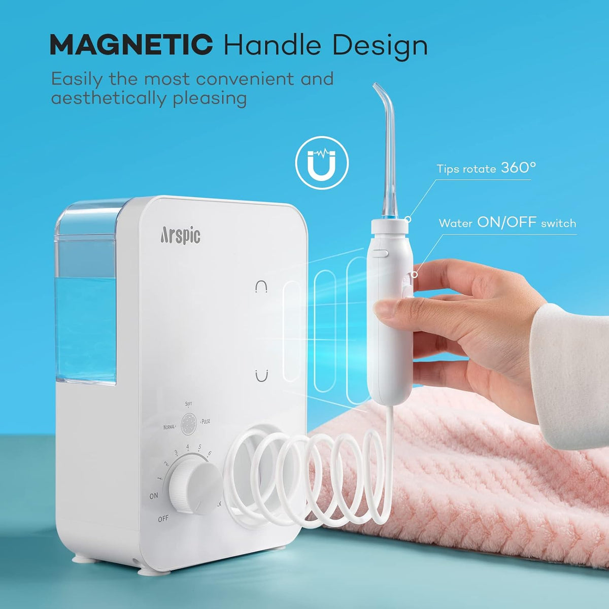 Water Flosser 600ML Oral Irrigator with 3 Flossing Modes, 10 Settings, 7 Tips, Pack of 2 R7193