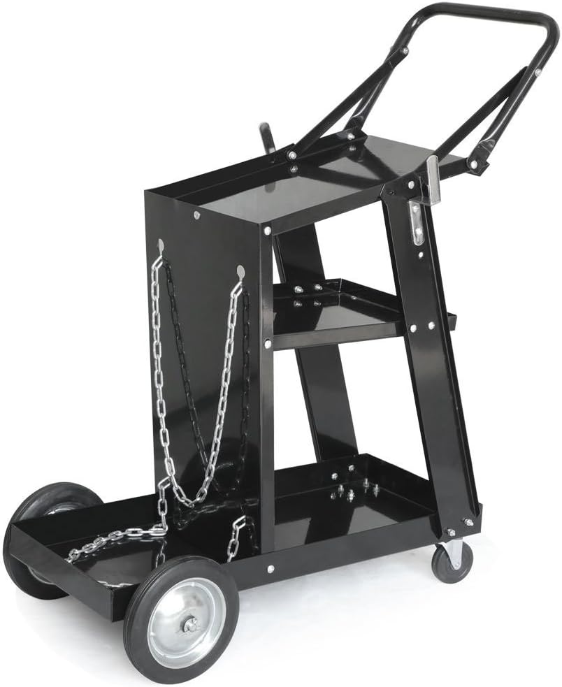 Black Heavy Duty Rolling Welding Cart with Wheels and Tank Storage J19893